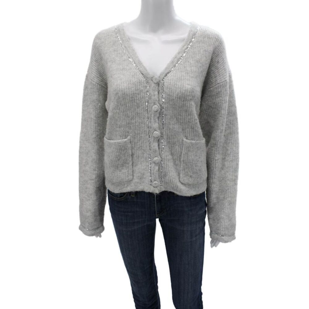 AK Anna Kay Unisex Cardigan Gray V-Neck Button Long Sleeve 100% Viscose Size M